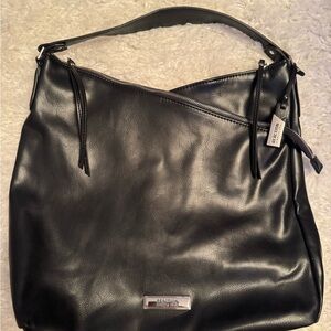 Kenneth Cole Reaction Black Shoulder Hobo Bag with Zip Accent